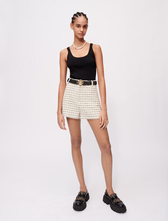 Marl tweed shorts with checked motifs - Skirts & Shorts - MAJE