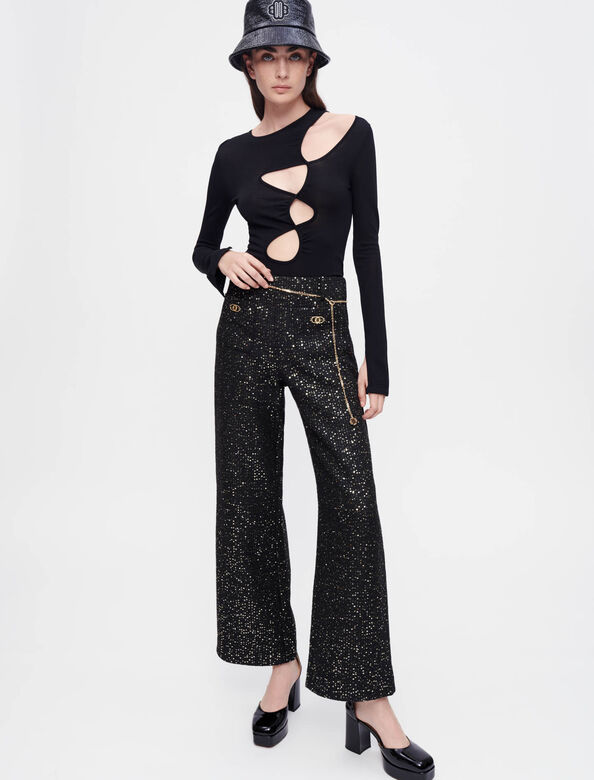 Black tweed trousers with sequins : Trousers & Jeans color 