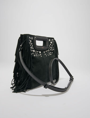 Fringed leather M bag : Bags color Black