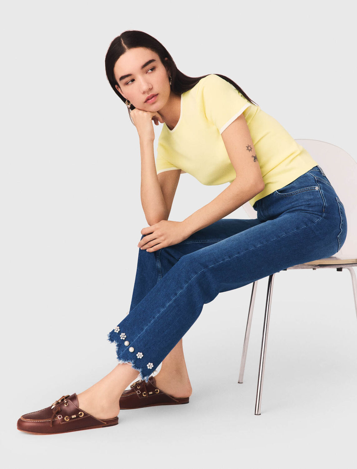 Beaded bootcut jeans : Trousers & Jeans color Blue