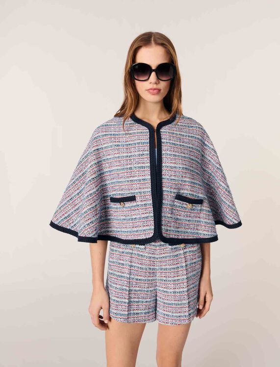 Tweed cape with contrasting trim -  - MAJE