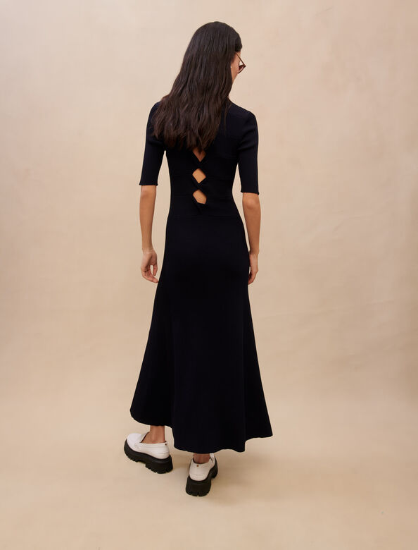 Long cut-out knit dress : Dresses color Navy