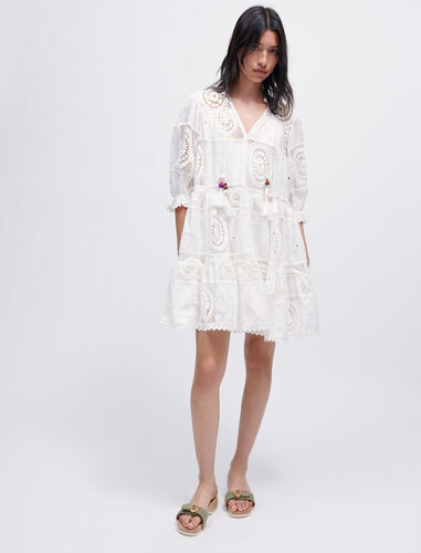Voile and crochet dress : Dresses color White