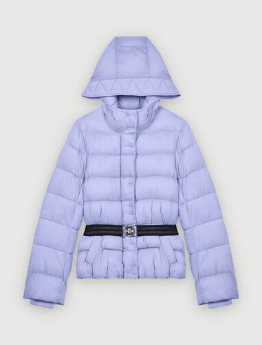 Belted down jacket with hood : View All color Blue Sky