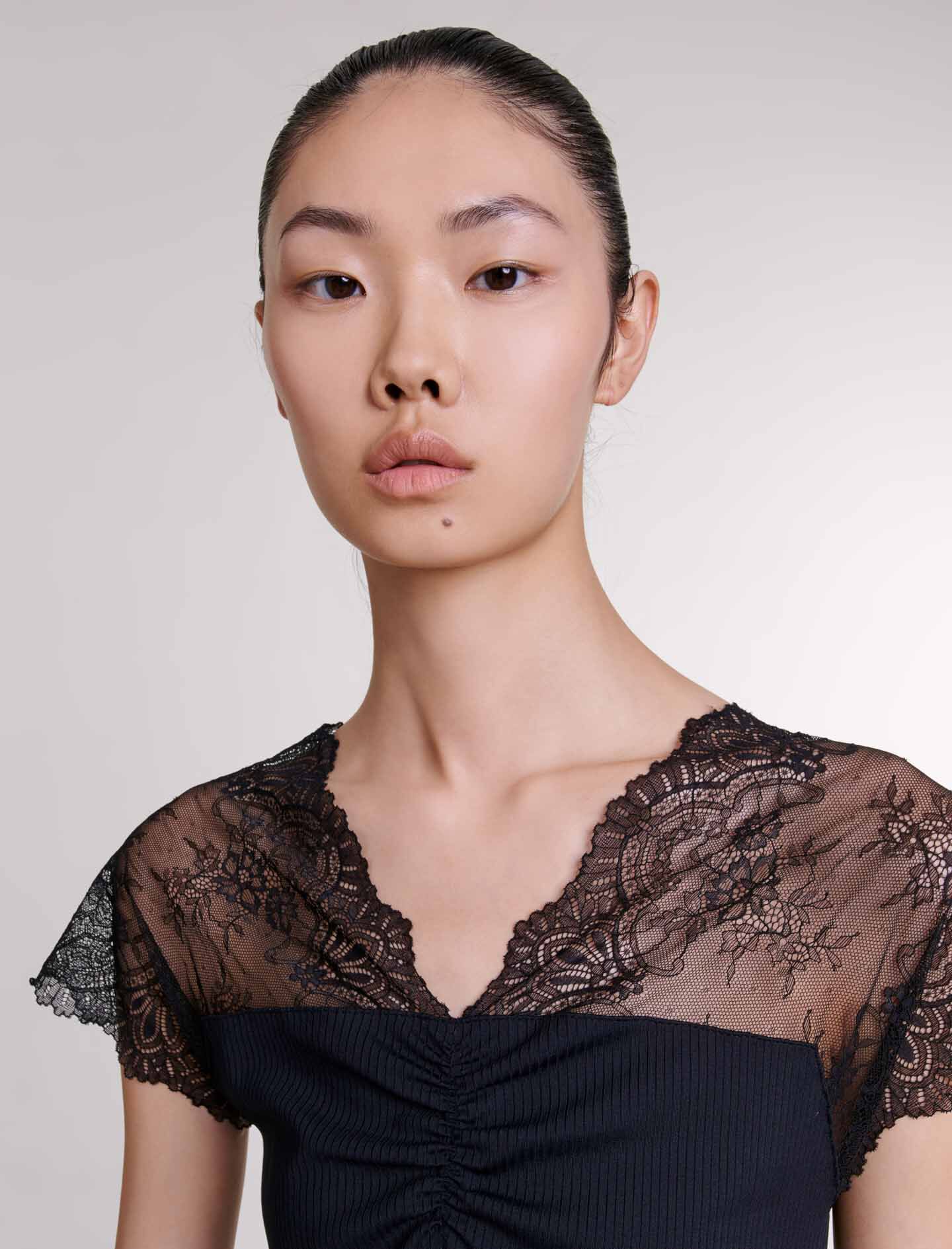 123LILIONA Jersey top with lace trim - Tops - Maje.com