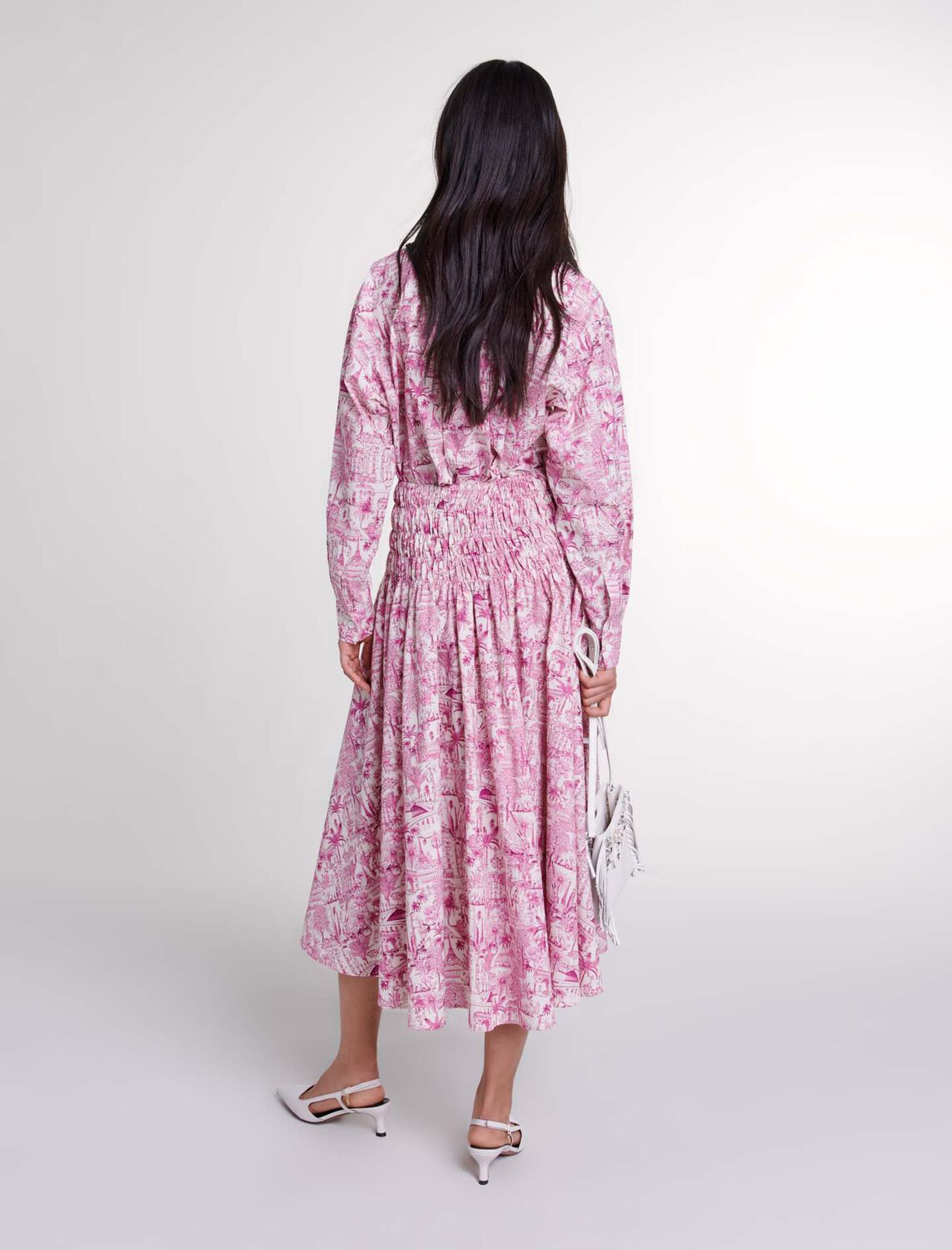 Elasticated smocked-waist skirt - Qixi Collection - MAJE