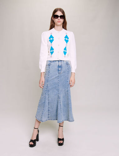 Rhinestone heart cropped cardigan : Sweaters & Cardigans color Ecru