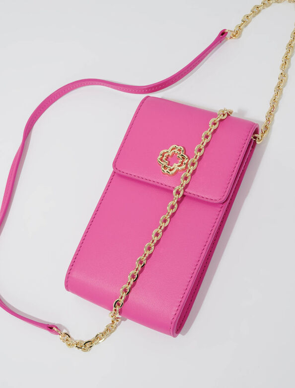 Leather phone pouch : Small leather goods color Fuchsia pink
