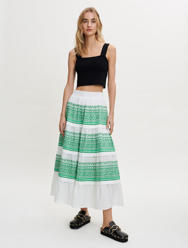 Fully embroidered cotton skirt : Skirts & Shorts color Ecru / Green