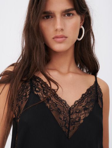 Silk satin and lace top : Tops color Black