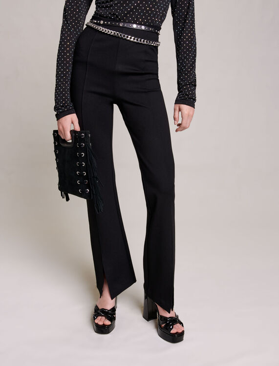 Black slim-fit trousers with slits -  - MAJE
