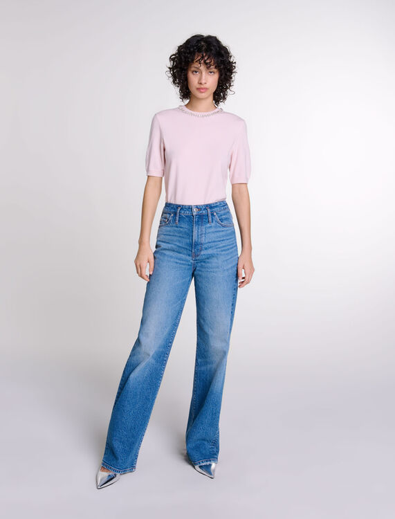 Knit crop jumper with rhinestones - null - MAJE