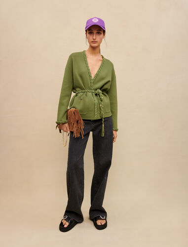 Cardigan with braided trim : Sweaters & Cardigans color Khaki