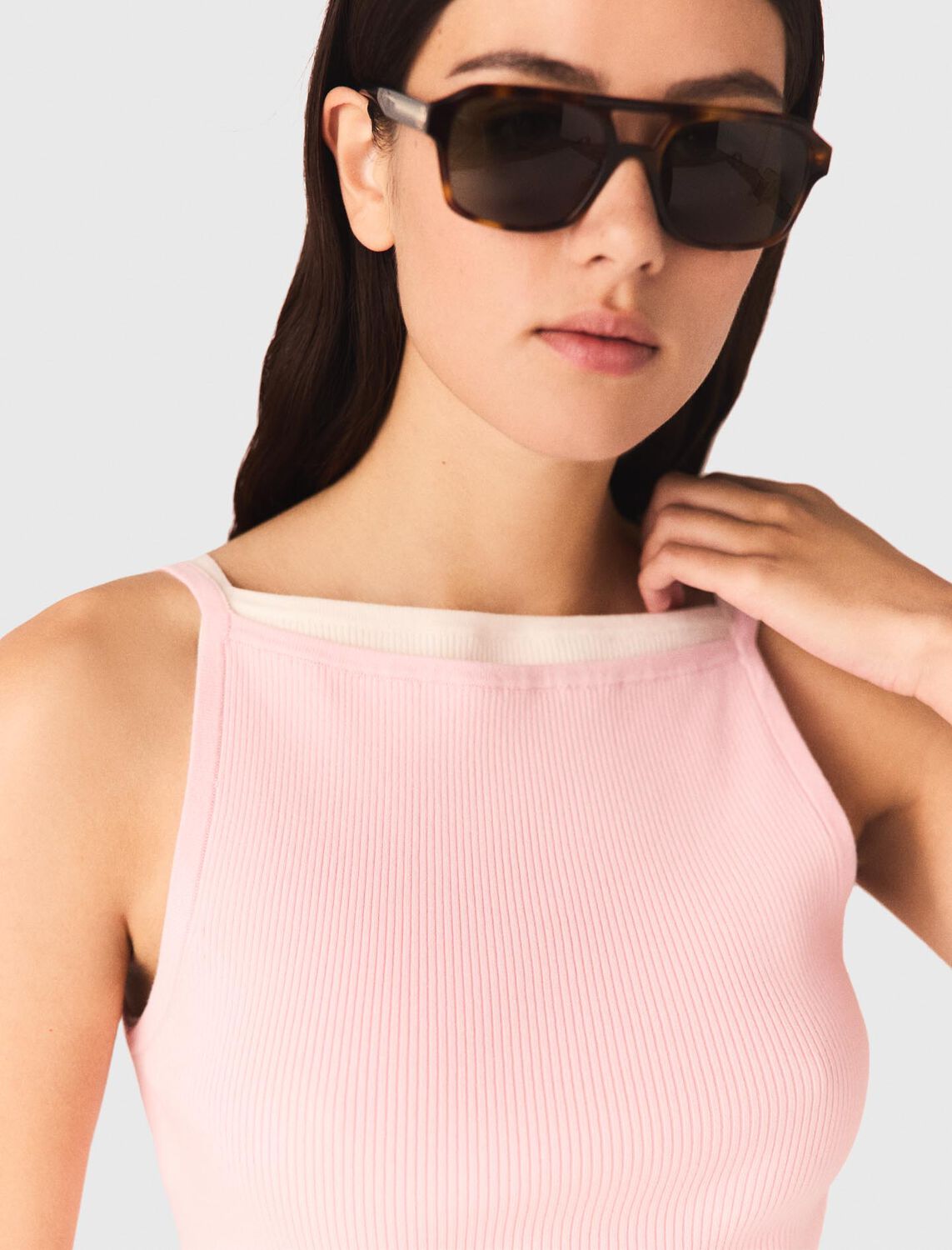 High straight-neck top : Tops color Pink