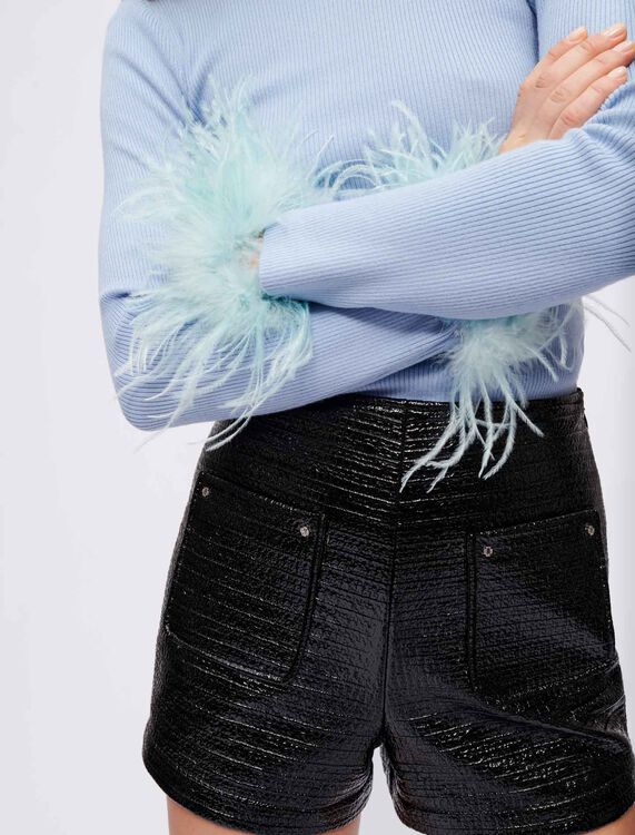 Turtleneck pullover with feathered cuffs - Cardigans & Sweaters - MAJE