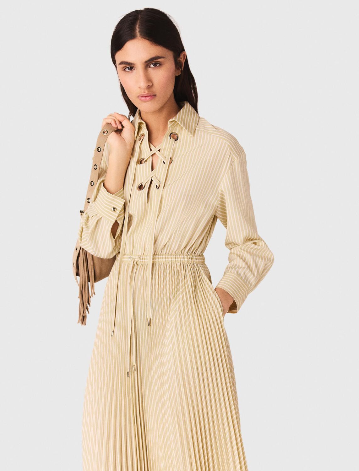 Eyelet pleated maxi dress - Dresses - MAJE