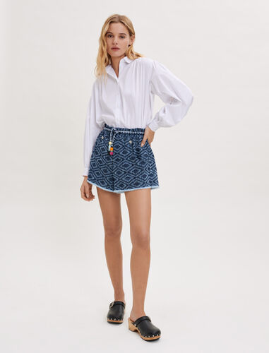 牛仔菱格系带短裤 : Skirts & Shorts 顏色 靛蓝色/INDIGO