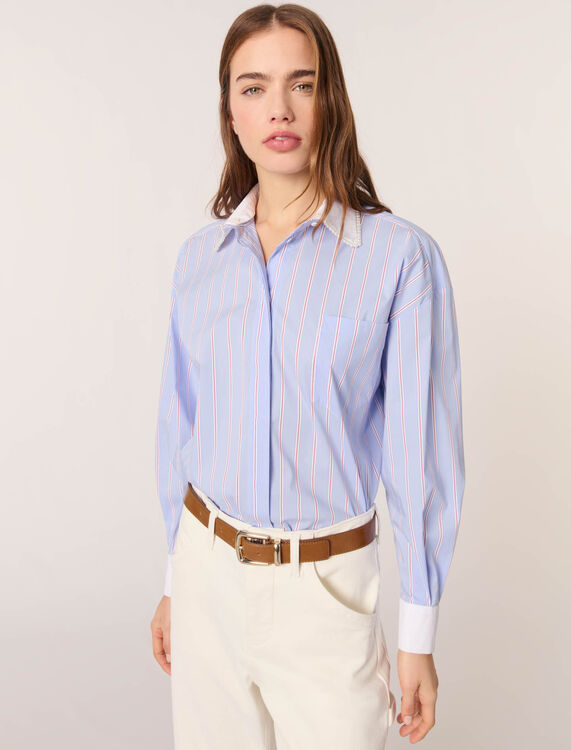 Striped shirt with beaded collar - Shirts - MAJE