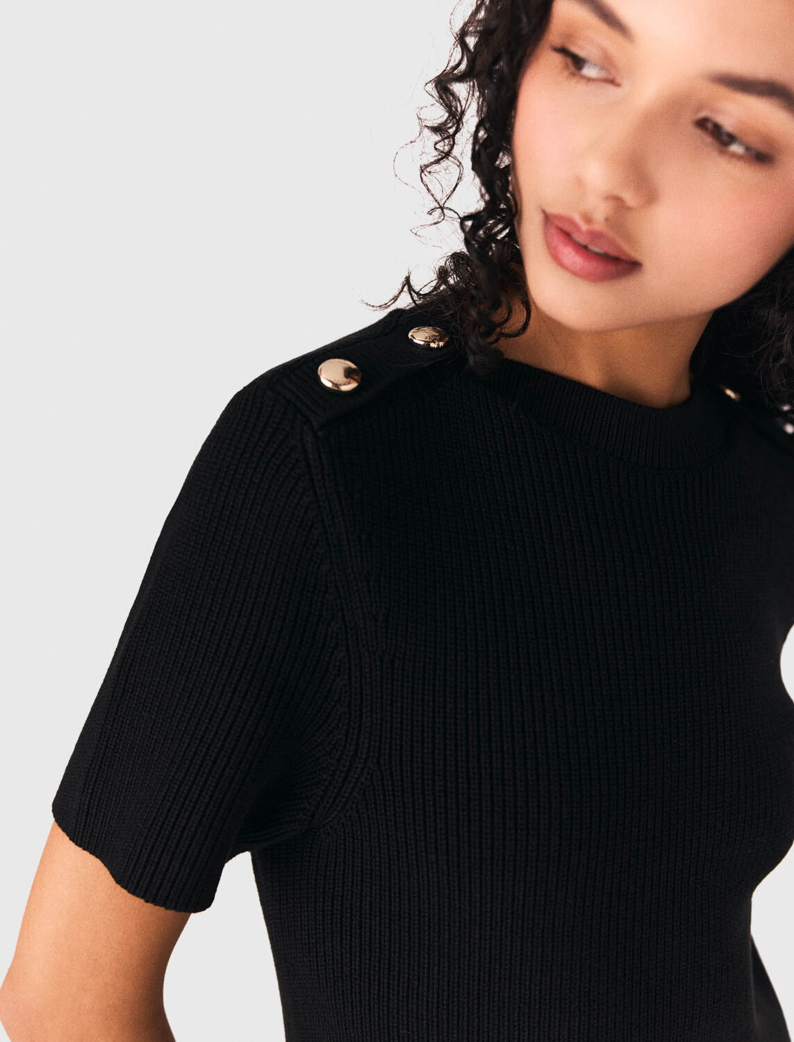 Short knit and taffeta dress : Dresses color Black