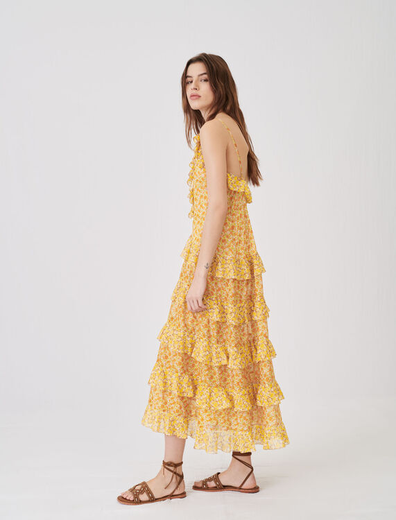 Printed cotton voile dress with ruffles - Dresses - MAJE