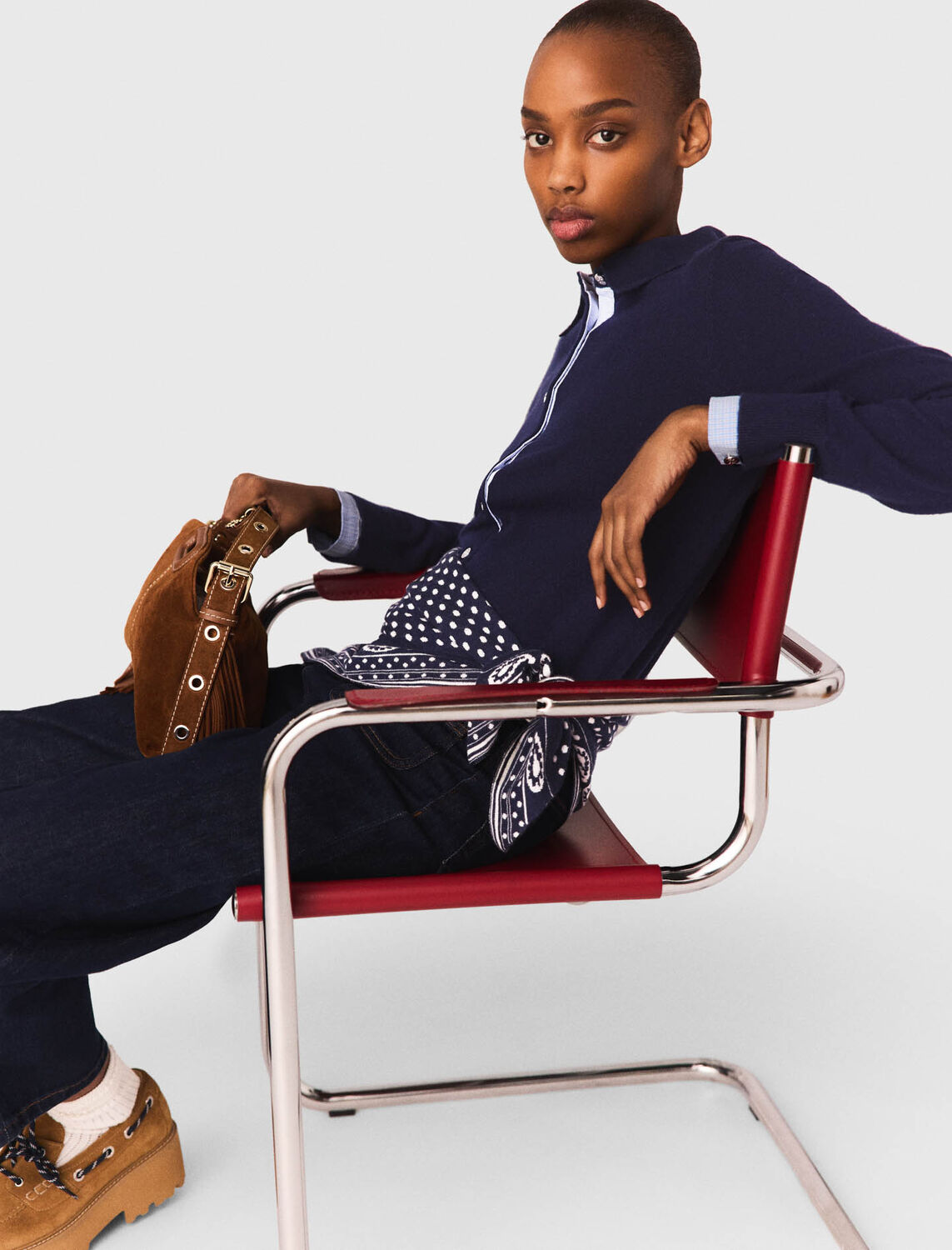 Polo cardigan with removable trims : Sweaters & Cardigans color Navy