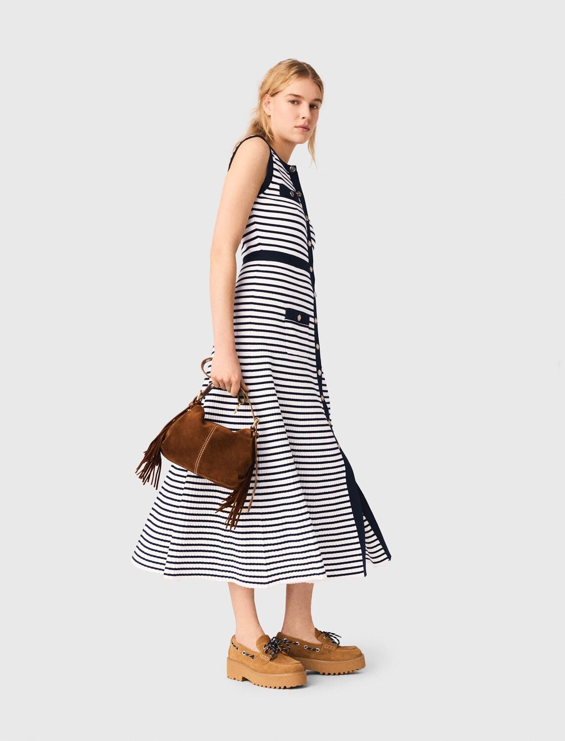 Breton stripe knit maxi dress - Dresses - MAJE