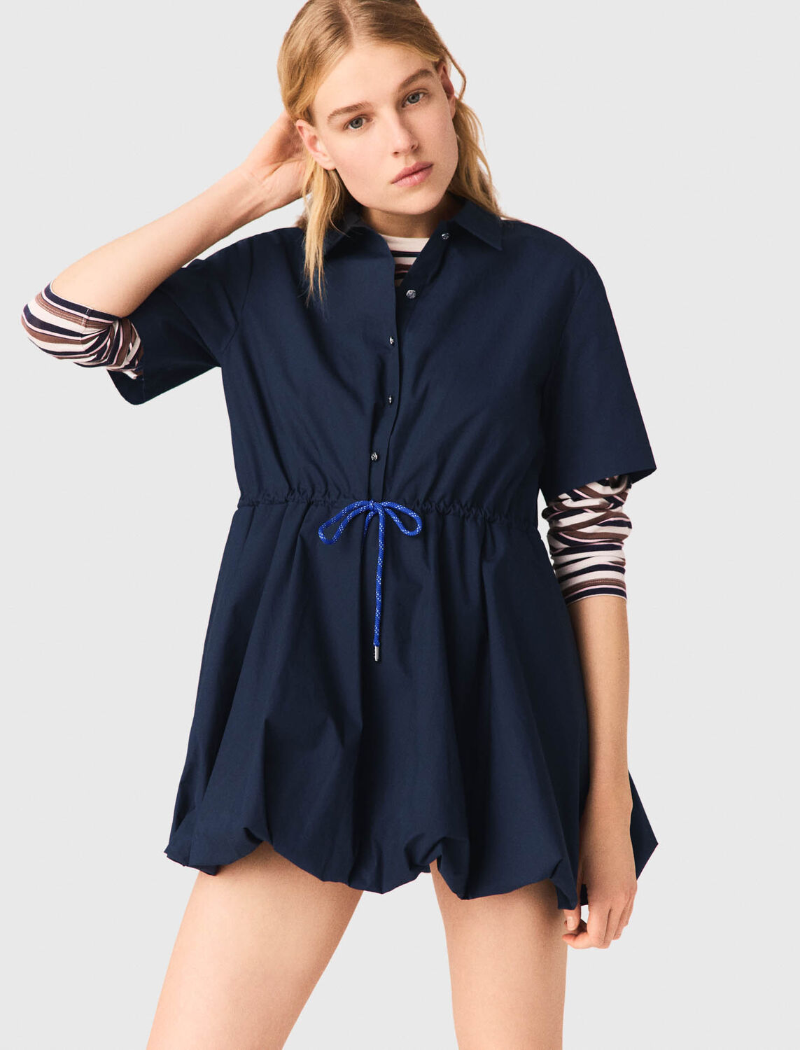 Short-sleeved cotton bubble dress : Dresses color Navy