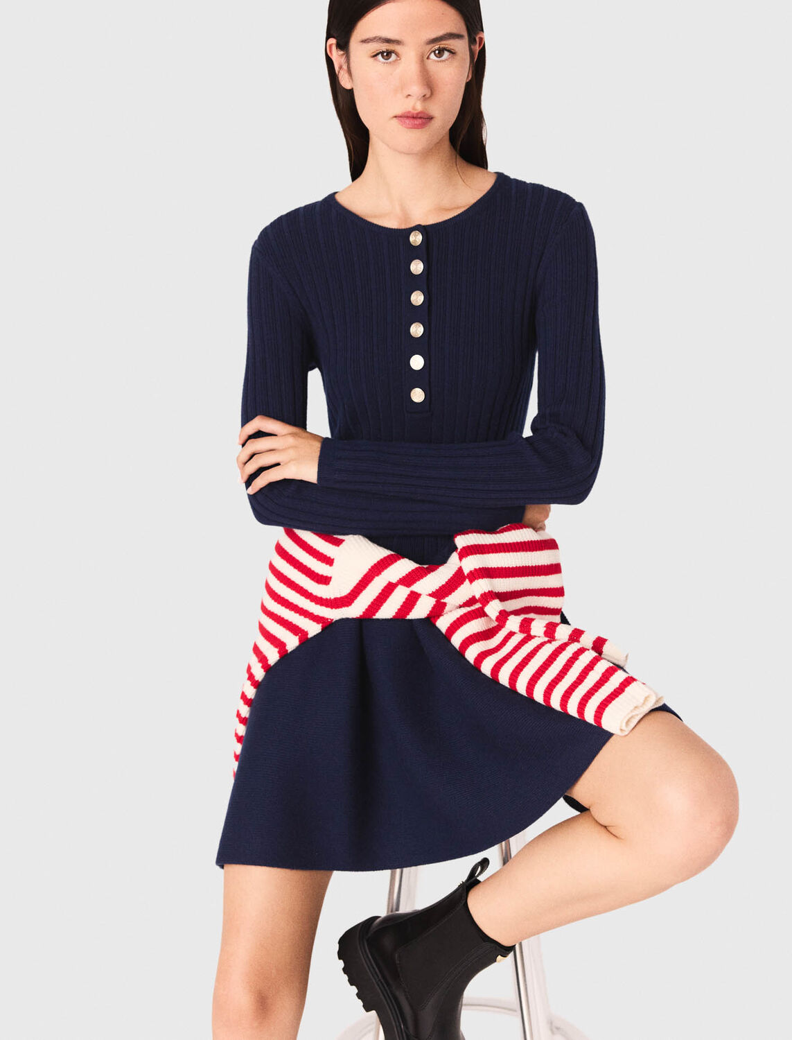 Knit dress with flared skirt : Dresses color Navy