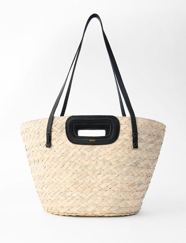 Basket bag in palm and leather : Shoulder bags color Caramel