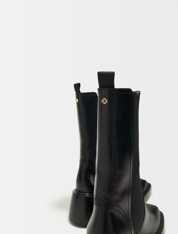 Black leather ankle boots and square toe - Booties & Boots - MAJE