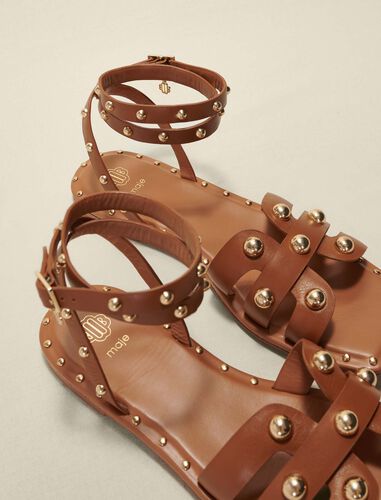 Studded leather sandals : Sling-Back & Sandals color Camel