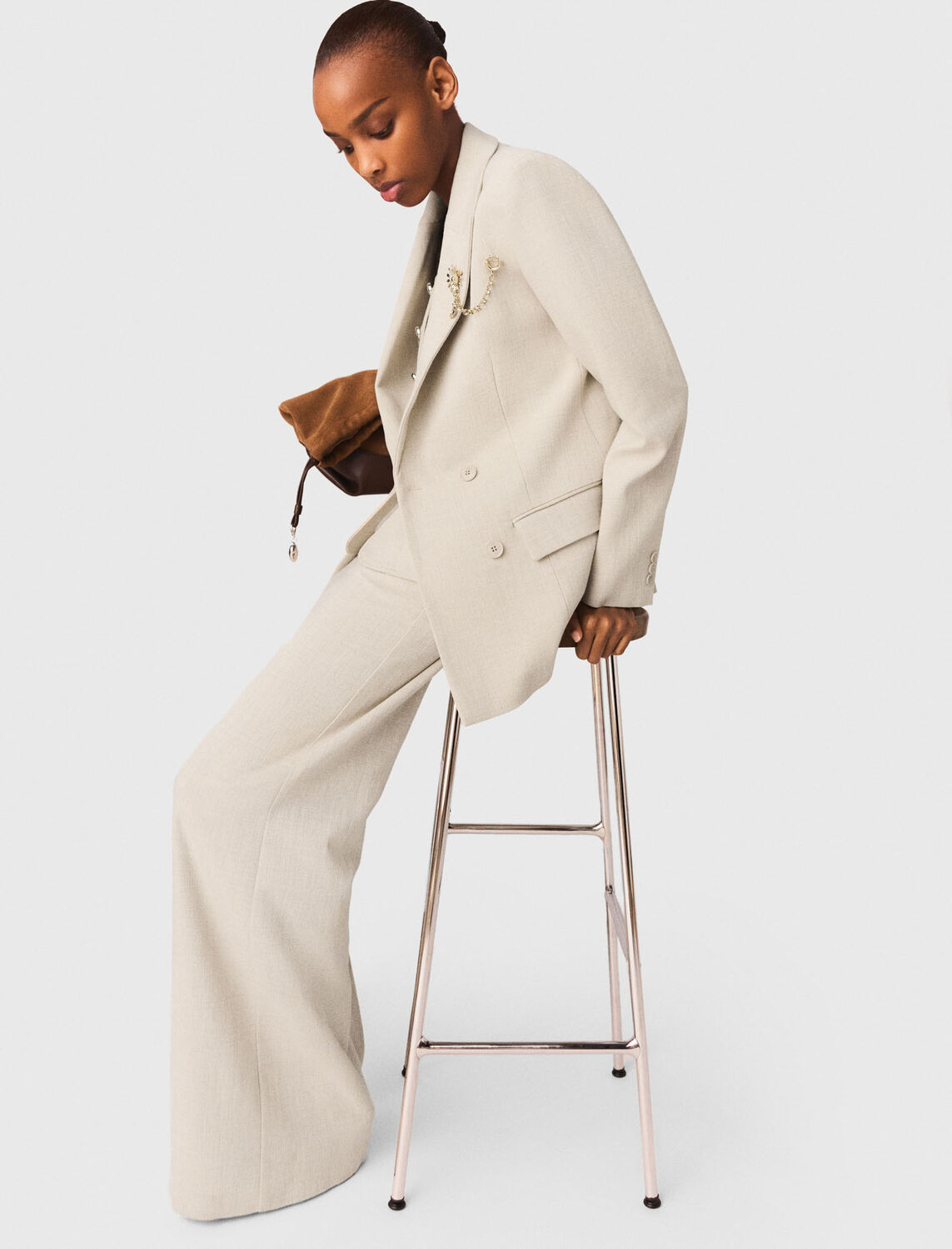 Suit jacket with brooch : Blazers & Jackets color Beige