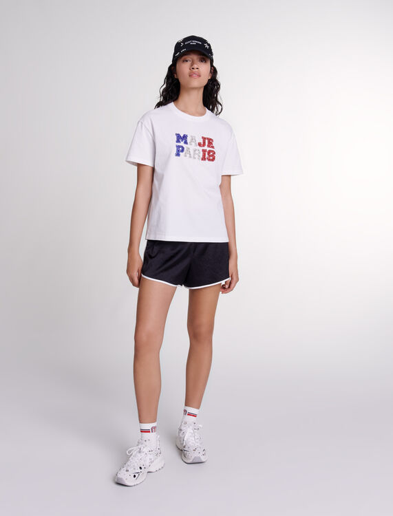 Maje Paris rhinestone T-shirt : Sport Capsule color White