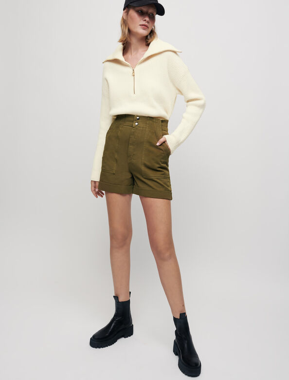 Khaki cotton canvas shorts : Skirts & Shorts color 