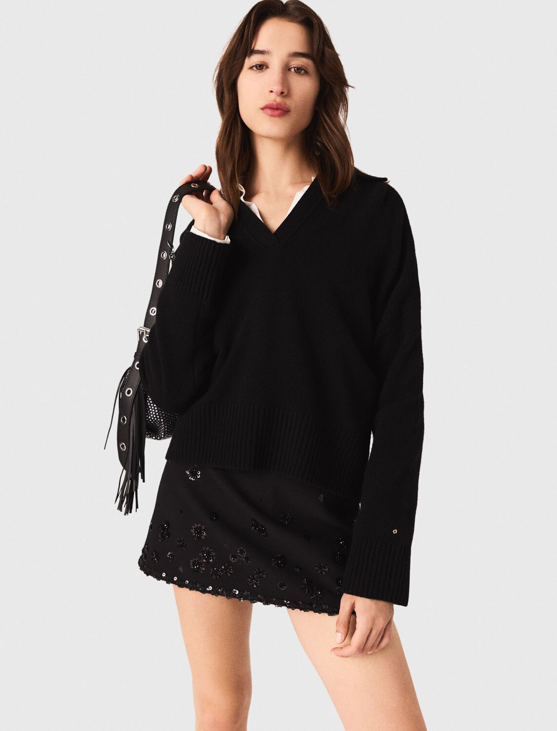 Open polo collar cardigan : Sweaters & Cardigans color Turquoise