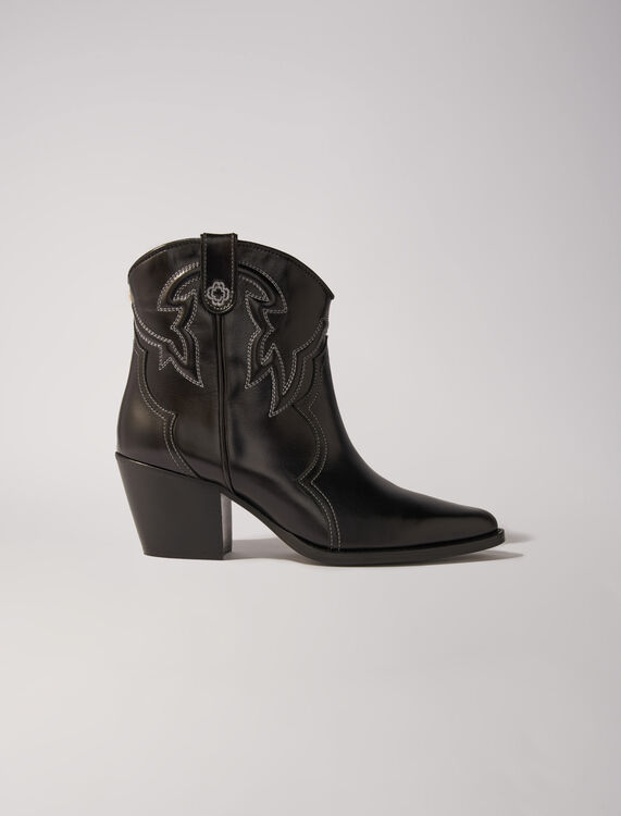Leather cowboy ankle boots : Shoes color Black