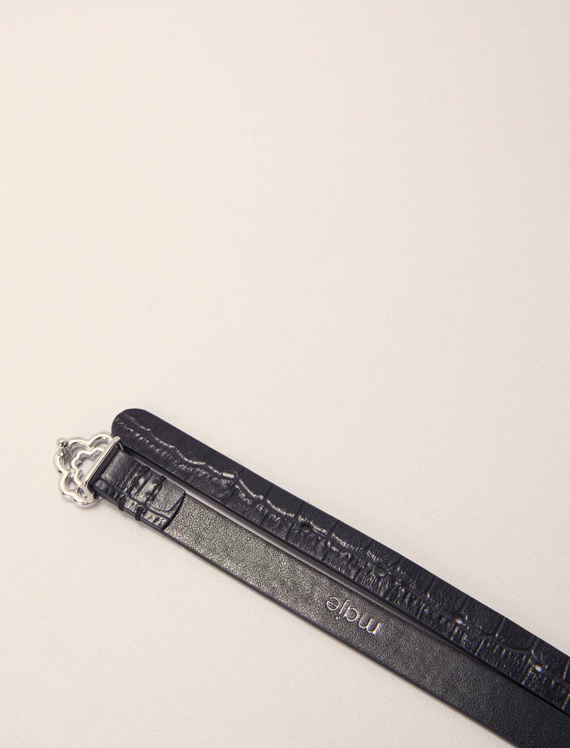 Slim mock croc leather Clover belt : Belts color Black