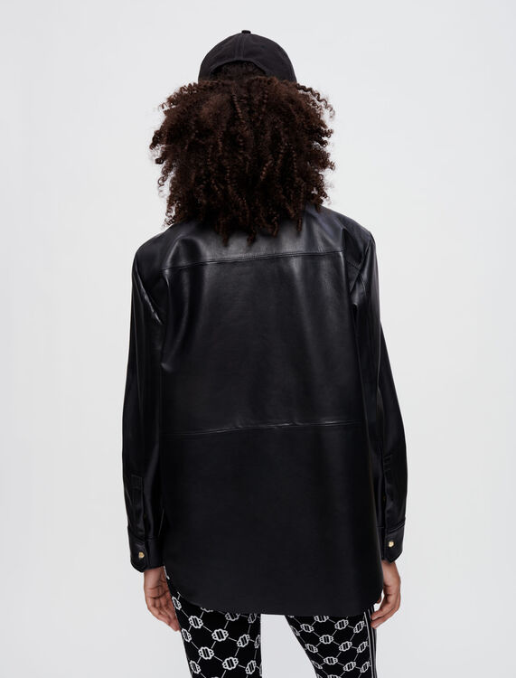 Black leather shirt with gold horsebits - Up to 50% off - MAJE