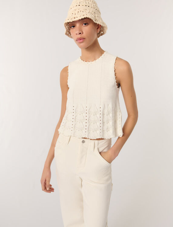 Beaded pointelle knit top - Tops - MAJE
