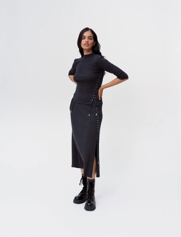 Knit midi skirt with silver-tone eyelets : Skirts & Shorts color 