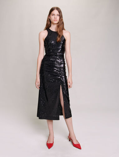 Sequinned midi skirt : Skirts & Shorts color Black