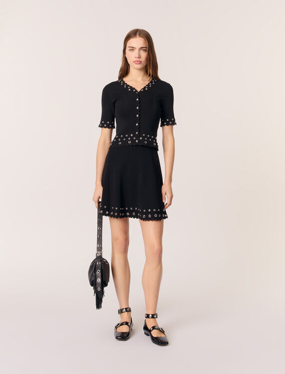 Cropped cardigan with eyelets : Sweaters & Cardigans color Black