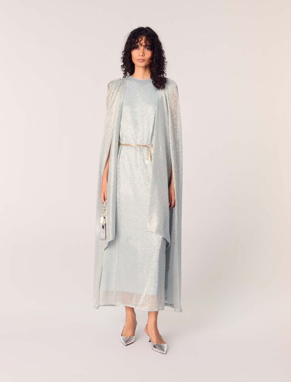 Lurex cape maxi dress : Dresses color Blue Sky