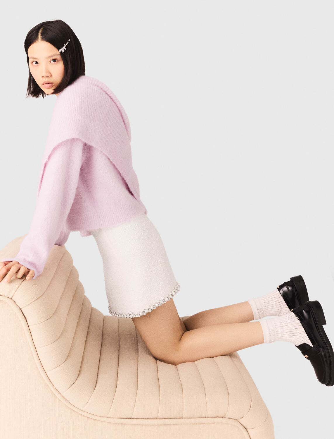 Pearl-trim tweed skirt - Skirts & Shorts - MAJE