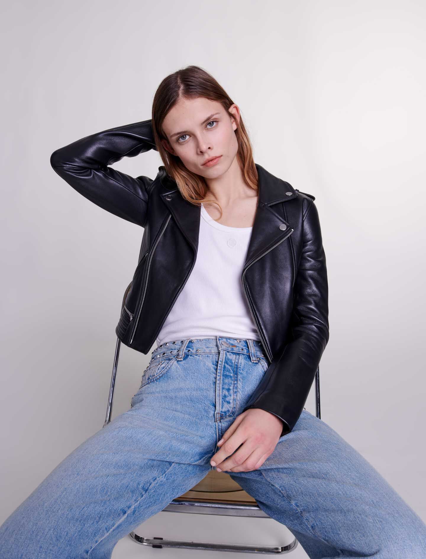 Maje biker leather jacket clearance