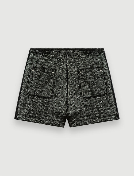 Embossed tweed and black vinyl shorts - Skirts & Shorts - MAJE