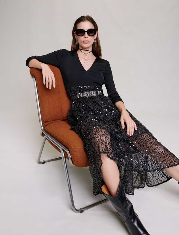 Sequin and mesh maxi dress - Dresses - MAJE