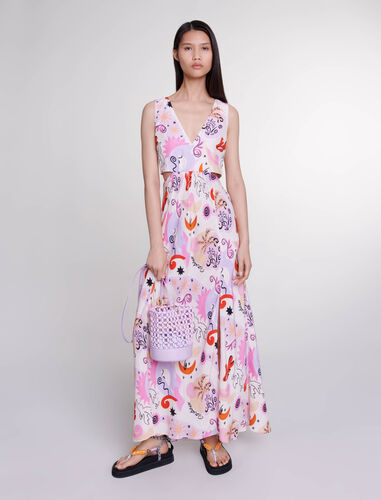 Cutaway silk maxi dress : Dresses color Print paradisio