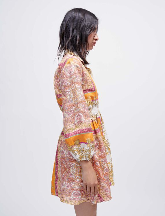 Linen shirt dress with scarf print - Dresses - MAJE