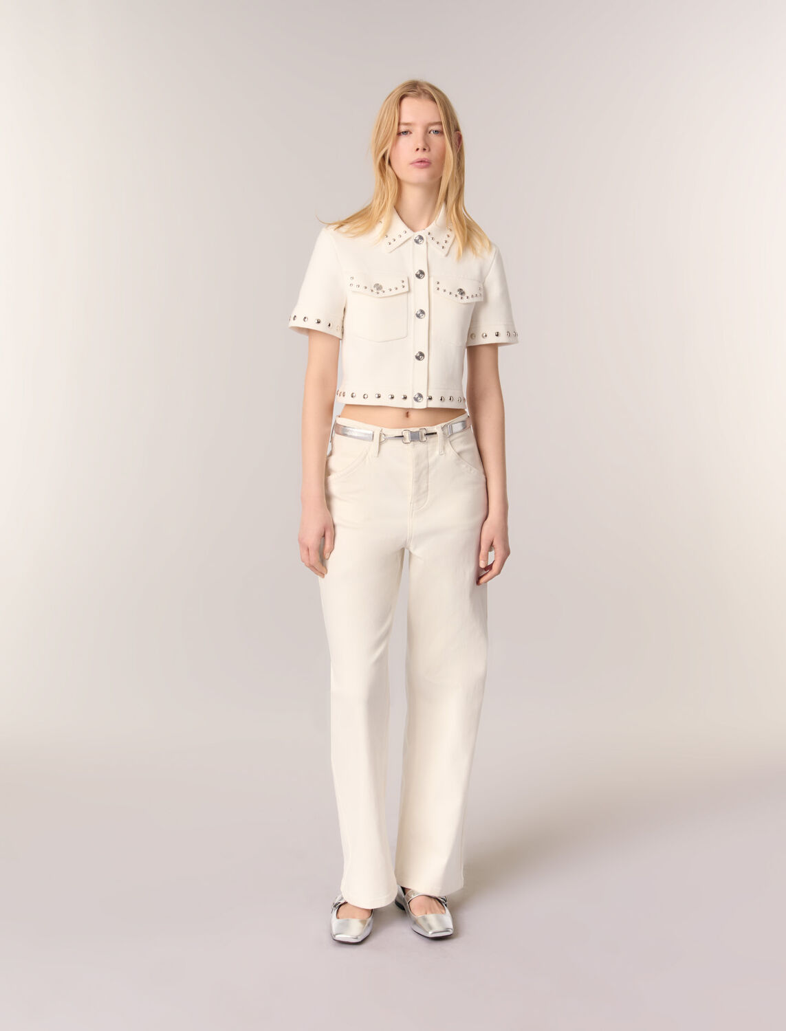 Studded cropped cardigan - Sweaters & Cardigans - MAJE